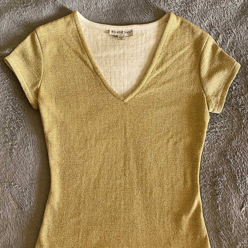 Bebe gold, short sleeve, size small, v-neck top